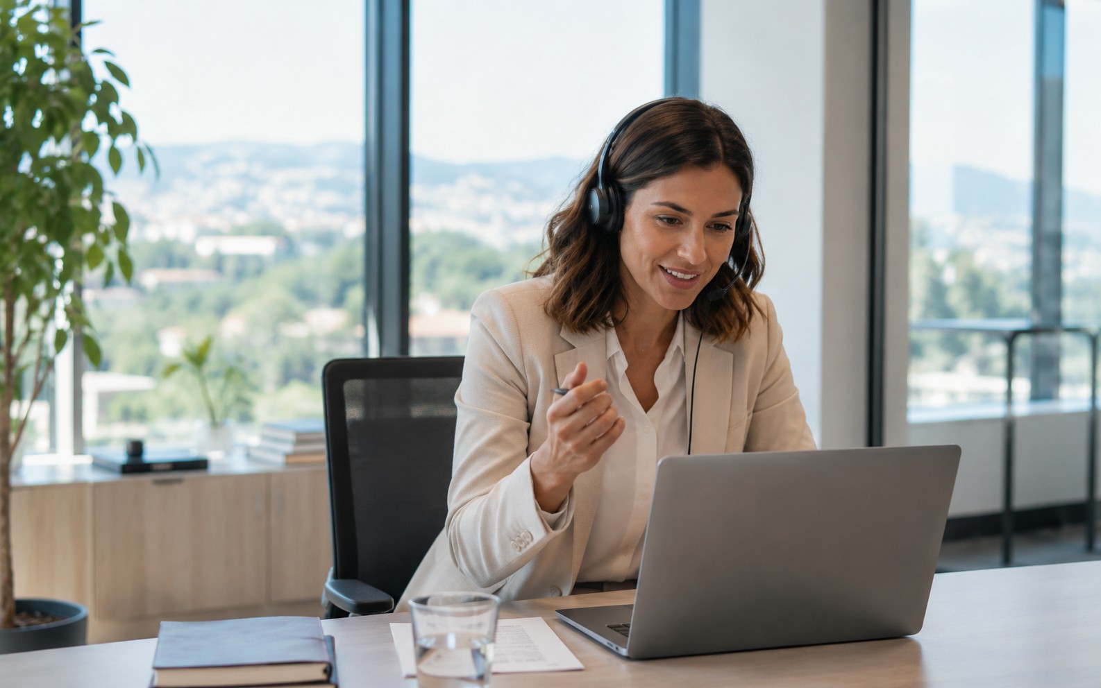 Consulente SIC2 al lavoro in ufficio durante un contatto diretto con un cliente